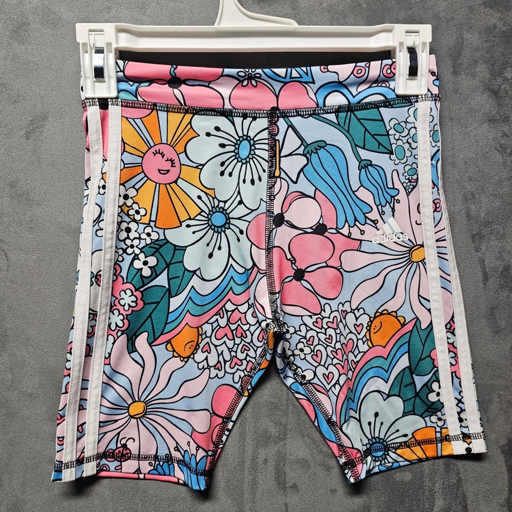 Adidas Girls Floral Bike Shorts Multicolor Size M 10/12 AH4346 Activewear